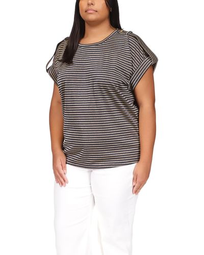 MICHAEL Michael Kors Plus Size Stripe Snap Epaulette T-shirt - Gray