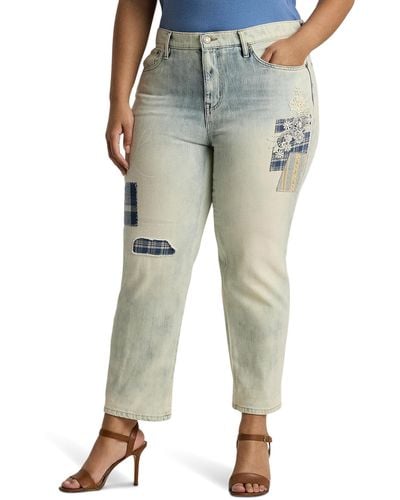 Lauren by Ralph Lauren Plus-size Patchwork Relaxed Tapered Ankle Jean - Blue