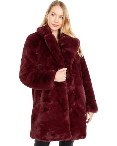 Apparis Sasha Long Faux Fur Coat With Collar - Red