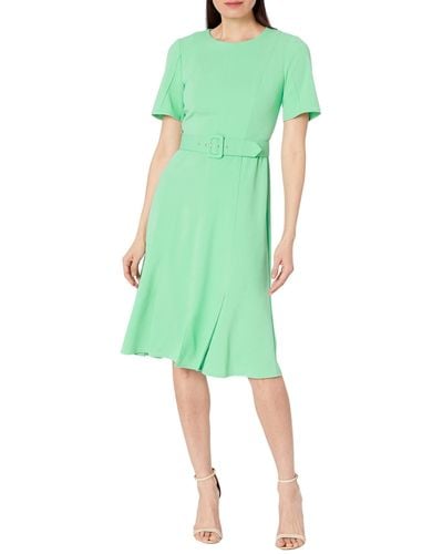 Maggy London Belted Short Sleeve Solid Dress - Green