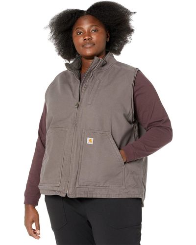 Carhartt Plus Size Ov277 Sherpa Lined Mock Neck Vest - Brown