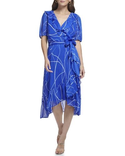 DKNY Faux Wrap Dress - Blue