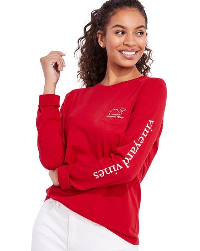 Vineyard Vines Long Sleeve Candy Cane Pocket Tee - Red