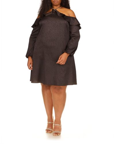 MICHAEL Michael Kors Plus Size Flounce Off Shoulder Mini Dress - Brown