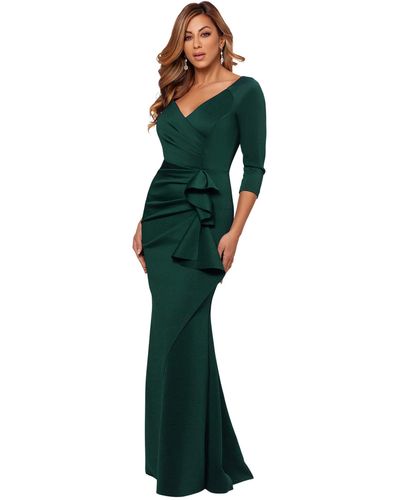 Xscape Long Sleeve Scuba Dress With Side Ruching - Green