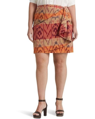 Lauren by Ralph Lauren Plus Size Geo-motif Cotton-linen Wrap Skirt - Red