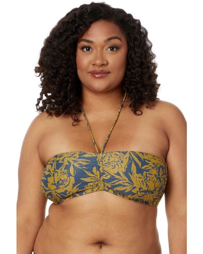 Madewell Cinched Halter Bikini Top In Floral - Green