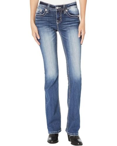 Miss Me Bull Feather Mid-rise Boot Jeans In Dark Blue