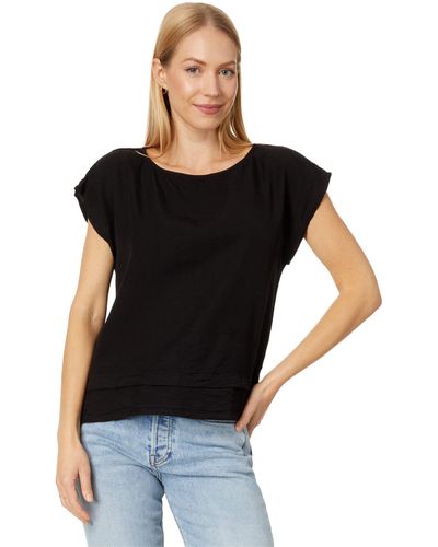 Mod-o-doc Short Sleeve Wide Neck Double-layer Blouse - Black
