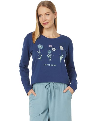 Life Is Good. Detailed Spring Flowers Crusher-flex Tunic - Blue