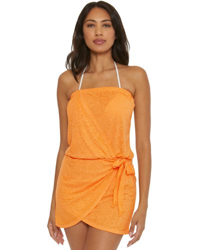 Becca Beach Date Mock Sarong Dress Cover-up - Orange