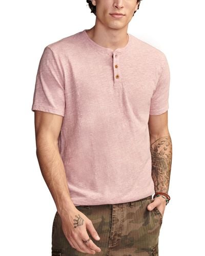 Lucky Brand Linen Short Sleeve Henley - Pink