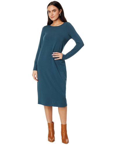 Eileen Fisher Petite Jewel Neck Slim Full Length Dress - Blue