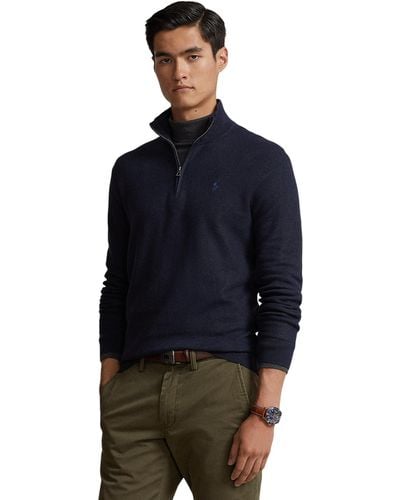 Polo Ralph Lauren Mesh-knit Cotton 1/4 Zip Sweater - Blue