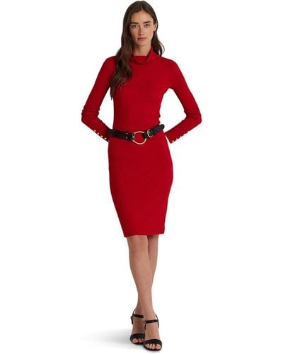 Lauren by Ralph Lauren Cotton-blend Turtleneck Dress - Red