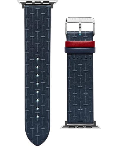 Ted Baker T Embossed Leather Red Keeper Smartwatch Band Compatible With Apple Watch Strap 42mm, 44mm - Blue