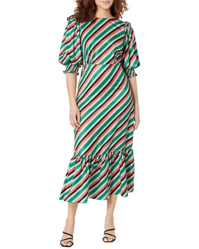 Little Mistress Stripe Satin Peplum Midi Dress - Green