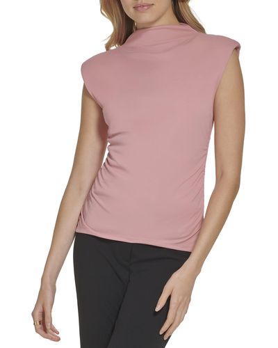 DKNY Sleeveless Side Ruche Top - Pink