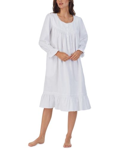 Eileen West Cotton Flannel Long Sleeve Waltz Gown - White