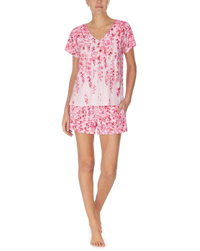 Donna Karan Short Sleeve Boxer Pajama Set - Pink