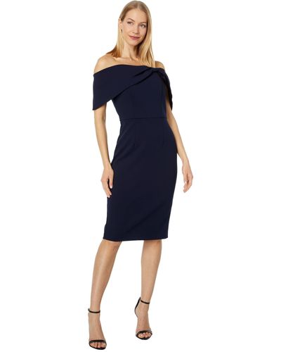 Vince Camuto Off-the-shoulder Dress With Bow Collar - Blue