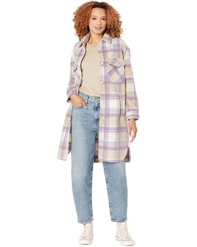 Blank NYC Long Plaid Shirt Jacket In Keep It Up - Blue