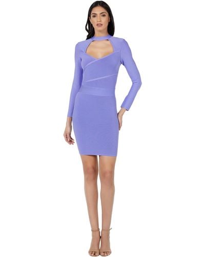 Bebe Long Sleeve Surplice Front Bandage Dress - Purple