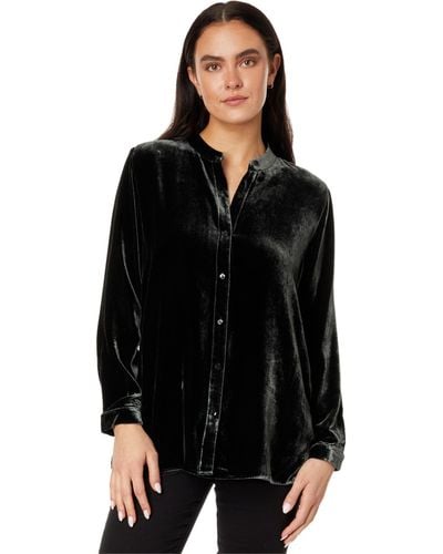 Eileen Fisher Petite Mandarin Collar Long Shirt - Black
