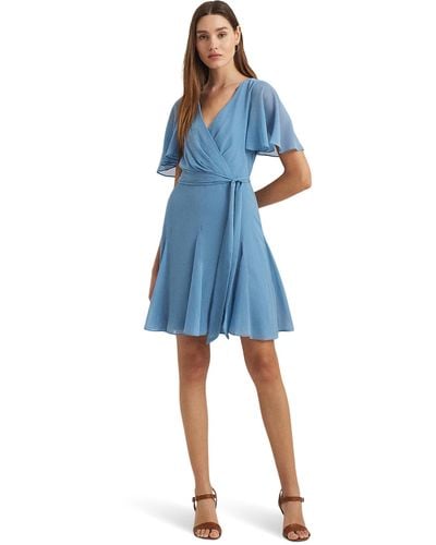 Lauren by Ralph Lauren Crinkle Georgette Surplice Dress - Blue