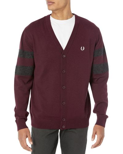 Fred Perry Tipped Sleeve Cardigan - Purple