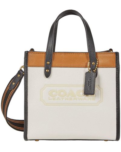 COACH Color-block Leather Badge Field Tote 22 - White