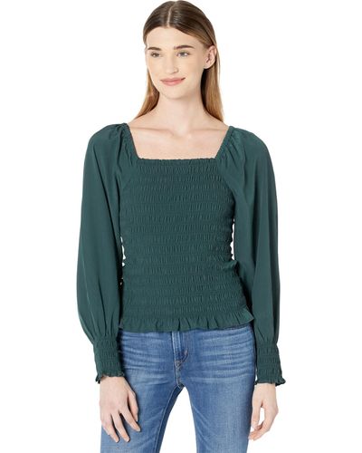 Madewell Lucie Bubble-sleeve Smocked Top - Green