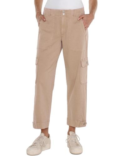 Liverpool Los Angeles Utility Mid Rise Crop With Tab Hem And Cargo Pockets Soft Twill - Natural