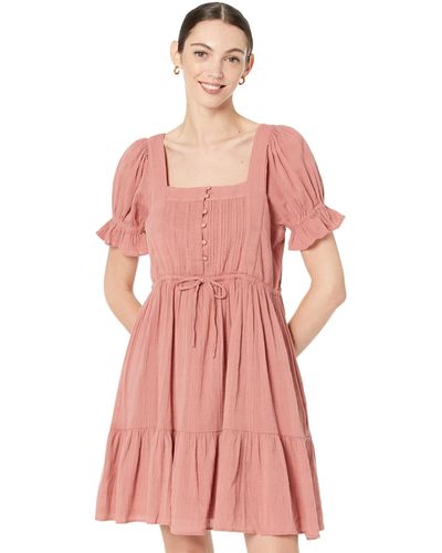 Madewell Puff-sleeve Drawstring Mini Dress - Brown