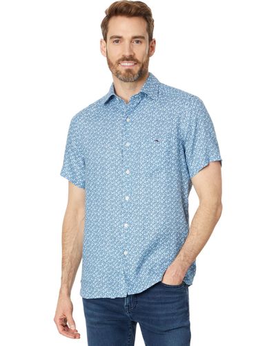 Vineyard Vines Micro Floral Ss Shirt - Blue