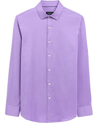 Bugatchi Marco Solid Ooohcotton Tech Performance Long Sleeve Knit Shirt - Purple