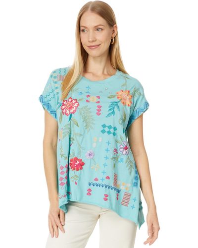 Johnny Was Katie Relaxed Drape Tee - Blue