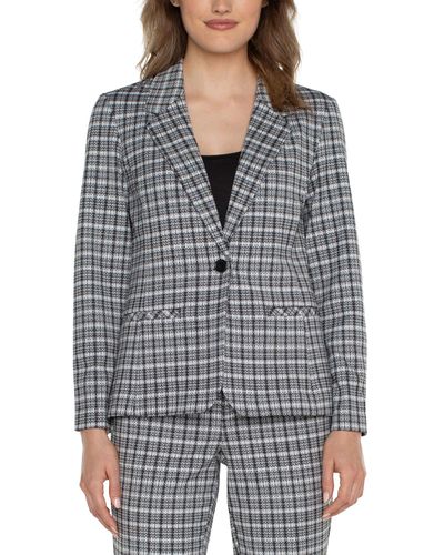 Liverpool Los Angeles Stretch Woven Plaid Fitted Blazer - Gray