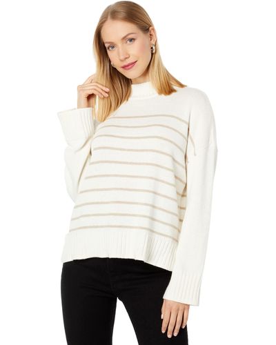 Lilla P Easy Striped Mock Neck Sweater - White