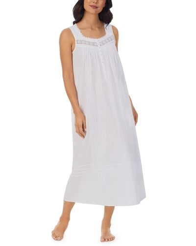 Eileen West Cotton Dobby Stripe Woven Sleeveless Ballet Nightgown - White