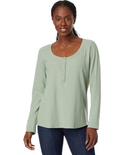 L.L. Bean Petite Unshrinkable Mini Waffle Henley Long Sleeve - Green