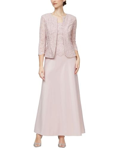 Alex Evenings Long Mock Jacket Dress With Open Jacket, Scoop Neck Bodice And Scallop Detail - Pink