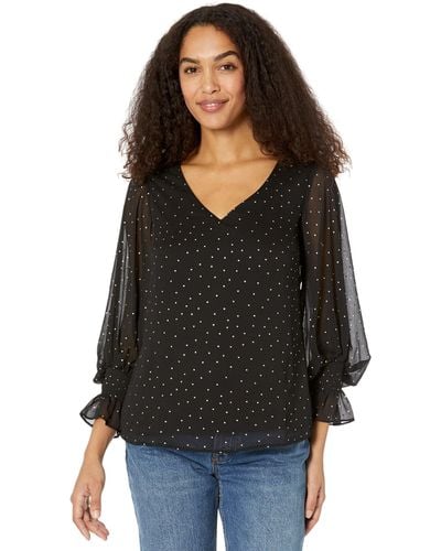 Vince Camuto Balloon Sleeves Blouse With Smocking On Waist - Black