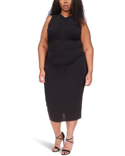 MICHAEL Michael Kors Plus Size Sleeveless Center Front Ruched Midi Dress - Black