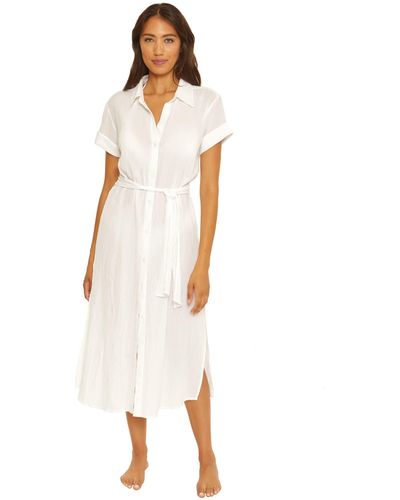 Becca Gauzy Button-down Shirtdress Cover-up - White