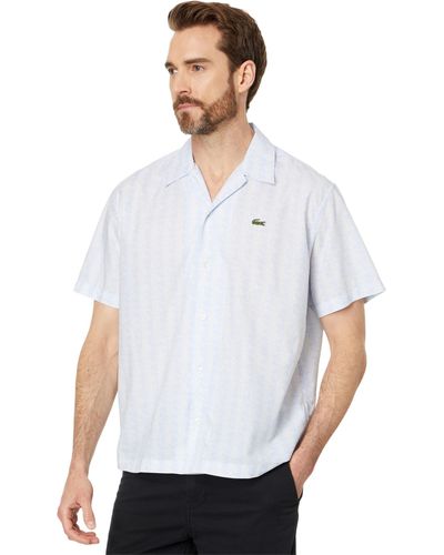 Lacoste Short Sleeve Relaxed Fit Monogram Woven Shirt - White