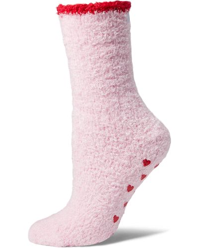 Karen Neuburger Fluffy Solid Sock With Red Heart Grippers - Pink