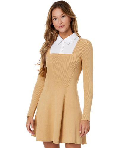 English Factory Mixed Media Fit-and-flare Sweaterdress - Natural