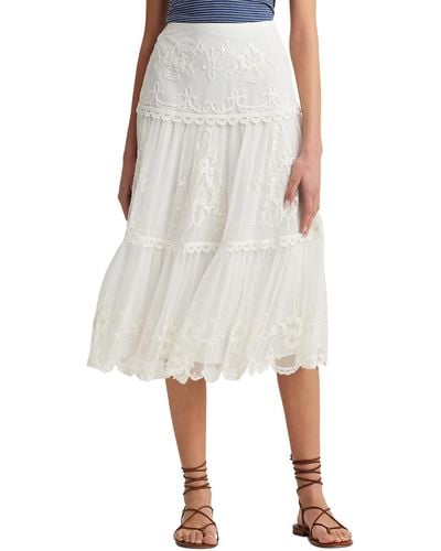 Lauren by Ralph Lauren Embroidered Mesh Tiered Skirt - White