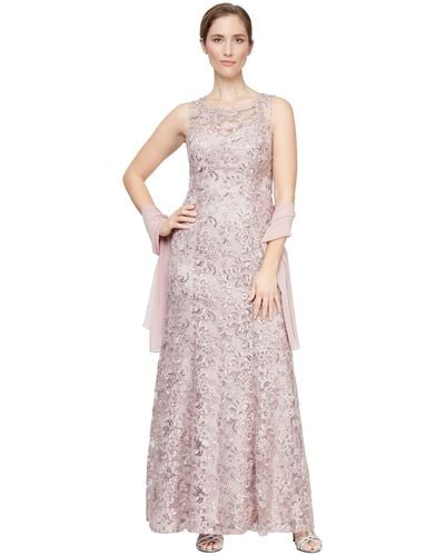 Alex Evenings Long Sleeveless Embroidered Dress - Pink
